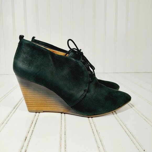 Nina Black Leather Pointed Toe Lace Up Wedge Ankle Boots I55 - Picture 5 of 13